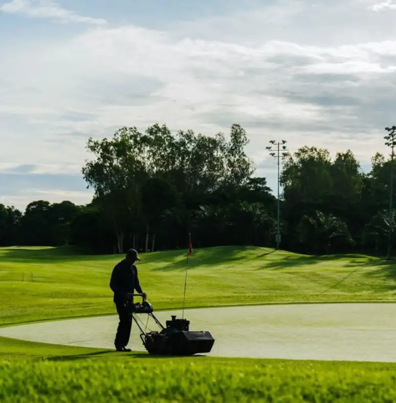 Golfer on the course at golden hour